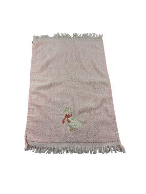 Vintage Cannon Pink Hand Towel Applique Goose Duck Cottagecore Fringe USA
